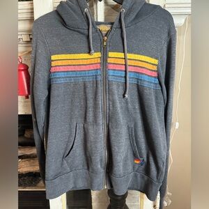 Aviator Nation Charcoal Zip-Up with Colorful Stripes